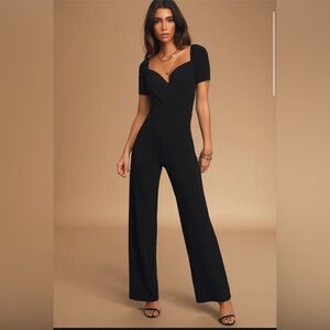 Lulus Majored in Success Black Short Sleeve Jumpsuit, Size XS